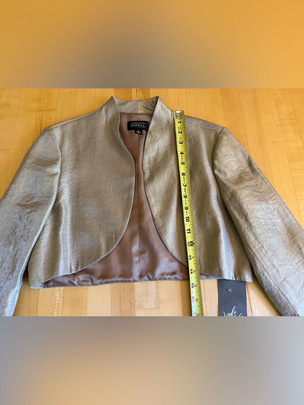 NWT*Adrianna Papell Champagne Formal Evening Shimmery Bolero Crop Jacket Size 8 - Picture 5 of 5